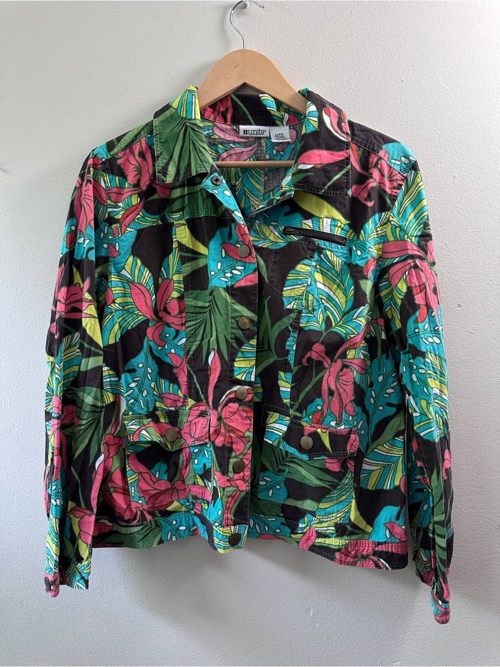 Units Vintage Tropical Palm Leaf Floral Utility Jacket Large